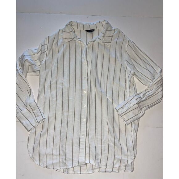 THE LIMITED LS Button Up Brown Stripe Top Shirt Blouse S heavy summer cover‎ up - Picture 1 of 5
